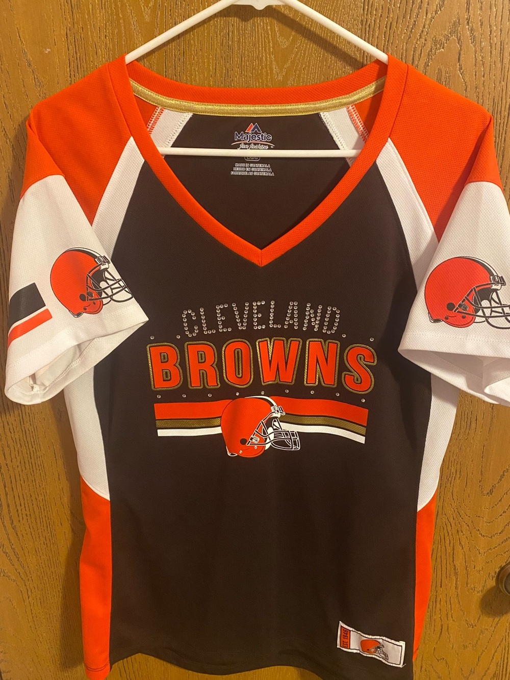 Majestic Cleveland Browns Women’s V-Neck Jersey Tee - Brown & Orange